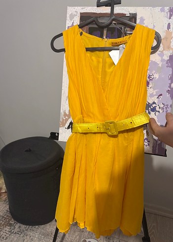 Alice & Olivia Sari Kemerli Mini Elbise
