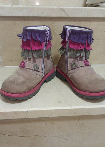 Nakışlı Püsküllü Pembe Gri Kız Botu - Görsel 2