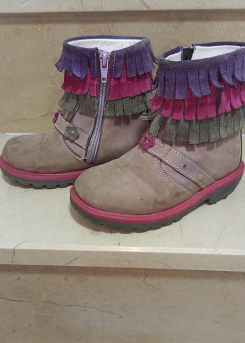 Nakışlı Püsküllü Pembe Gri Kız Botu - Görsel 3