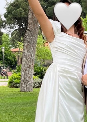 Modern Klasik Beyaz Uzun Gelinlik Nişanlık Nikah Elbisesi - Görsel 3