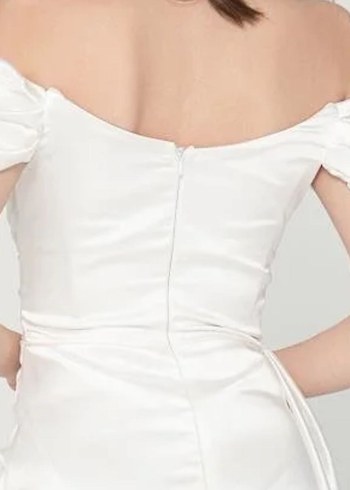 Modern Klasik Beyaz Uzun Gelinlik Nişanlık Nikah Elbisesi - Görsel 4