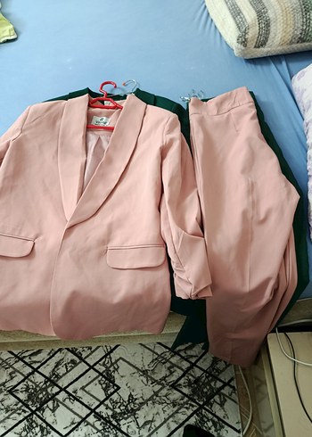 Diğer Pembe Uzun Kol Düğmeli Kadın Blazer takim
