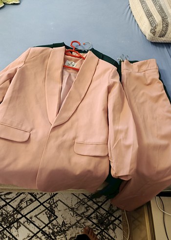 xl Beden pembe Renk Pembe Uzun Kol Düğmeli Kadın Blazer takim