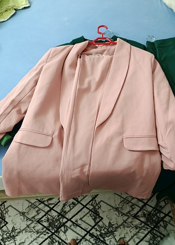 xl Beden Pembe Uzun Kol Düğmeli Kadın Blazer takim