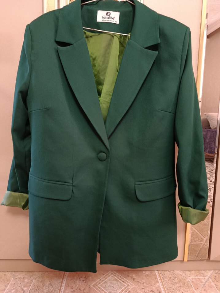 Düğmeli Yeşil Kadın Blazer takim - Görsel 3