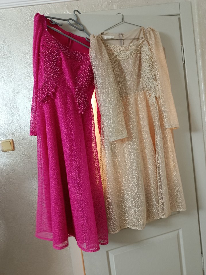 midi elbise fiyat bir adet içindir pembe 42 bej 44 beden - Görsel 3