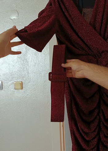 Abiye Bordo Drapeli yarım Kollu Kadın Abiye Elbise hiç giyilmedi