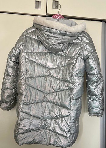 10 Yaş Beden gri Renk Kız Çocuk Gri Fermuarlı Şişme Mont