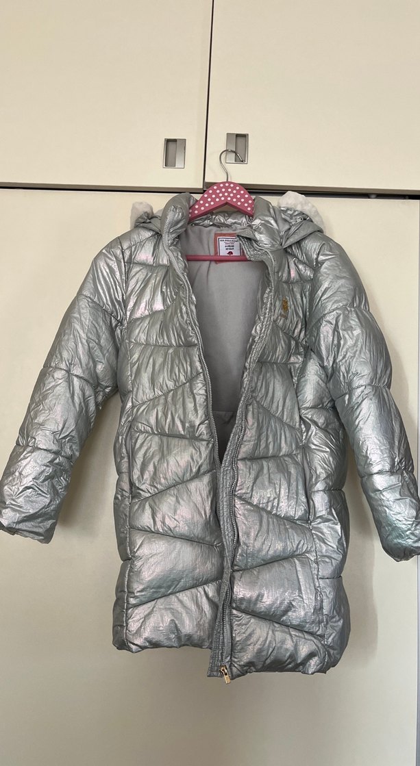 Kız Çocuk Gri Fermuarlı Şişme Mont - Görsel 3