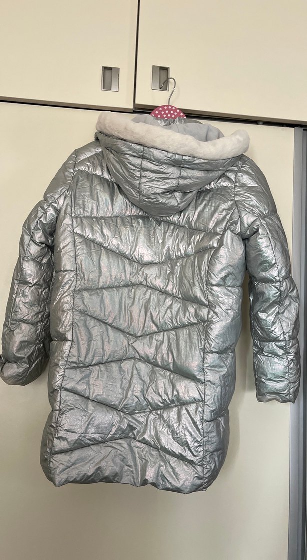 Kız Çocuk Gri Fermuarlı Şişme Mont - Görsel 4