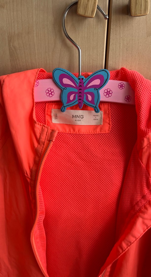 Kız Çocuk Neon fuşya Fermuarlı Yağmurluk - Görsel 2