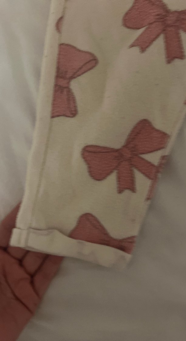 Beyaz Fiyonk Baskılı Kız Çocuk pantolon - Görsel 4