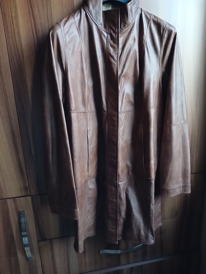 Baggio Rossini marka orta Uzunlukta Kahverengi Deri Kadın Ceket - Görsel 2