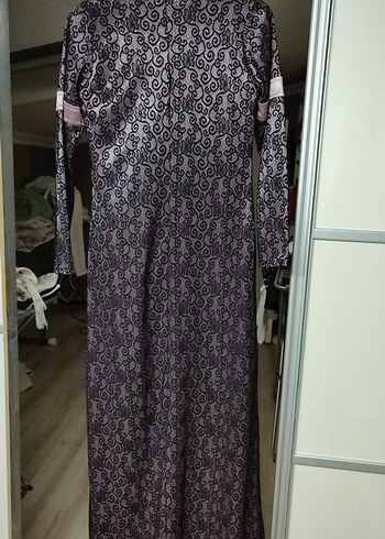 Diğer Uzun Kollu Dantel Detaylı Mor Uzun Elbise