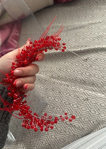 Kırmızı Boncuklu Bohem Saç Aksesuarı - Görsel 5