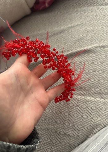 Kırmızı Boncuklu Bohem Saç Aksesuarı - Görsel 4