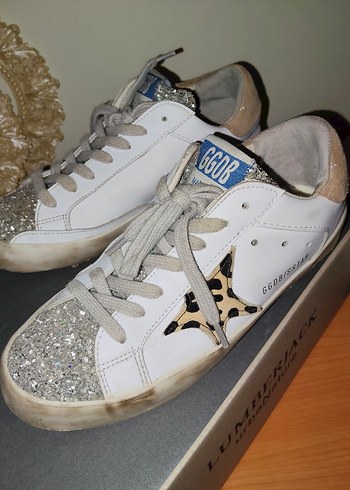 Beyaz Leopar Desenli Payetli Yüksek Topuklu Sneakers - Görsel 3