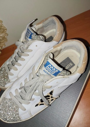 Beyaz Leopar Desenli Payetli Yüksek Topuklu Sneakers - Görsel 2