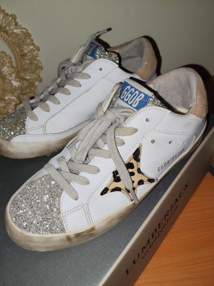 Beyaz Leopar Desenli Payetli Yüksek Topuklu Sneakers - Görsel 3