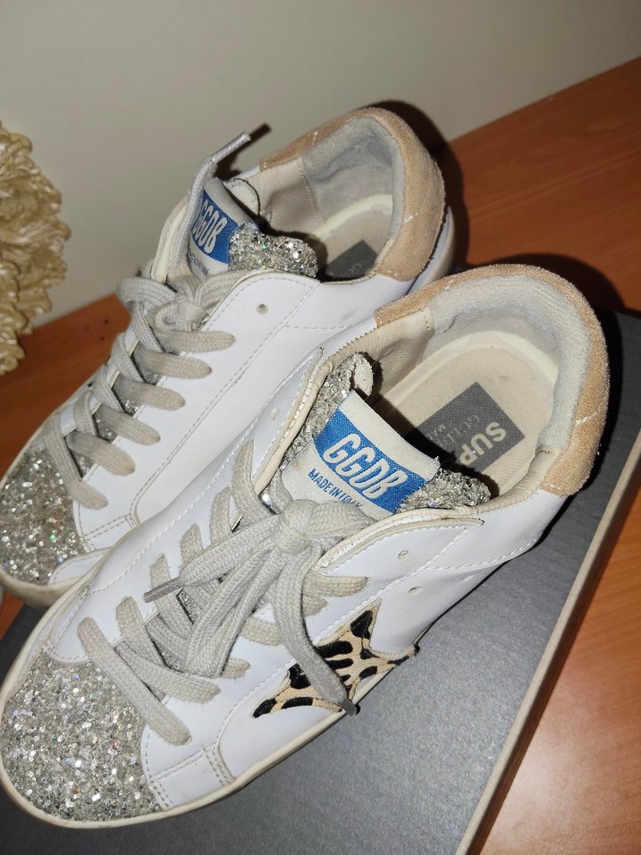 Beyaz Leopar Desenli Payetli Yüksek Topuklu Sneakers - Görsel 2