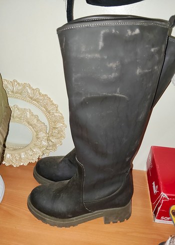 Kadın Deri Dizüstü Çizme, Tokalı, İnce Topuk - Görsel 2