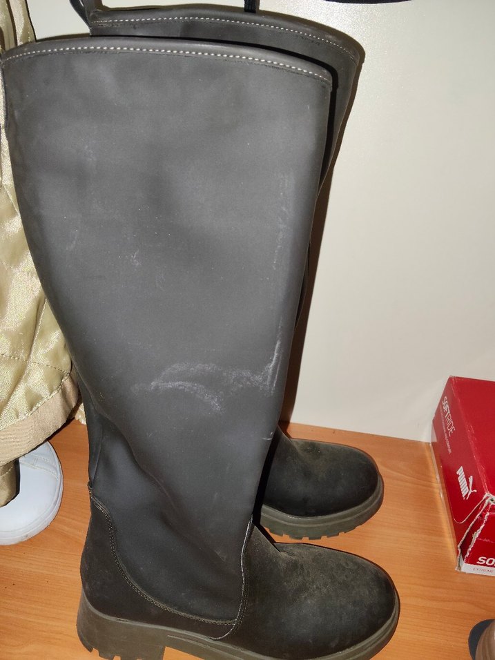 Kadın Deri Dizüstü Çizme, Tokalı, İnce Topuk - Görsel 3