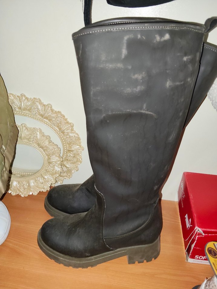 Kadın Deri Dizüstü Çizme, Tokalı, İnce Topuk - Görsel 2