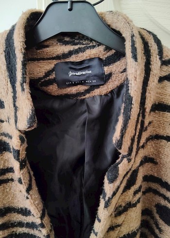 Kahverengi Zebra Desenli Kadın Midi Kaban - Görsel 2