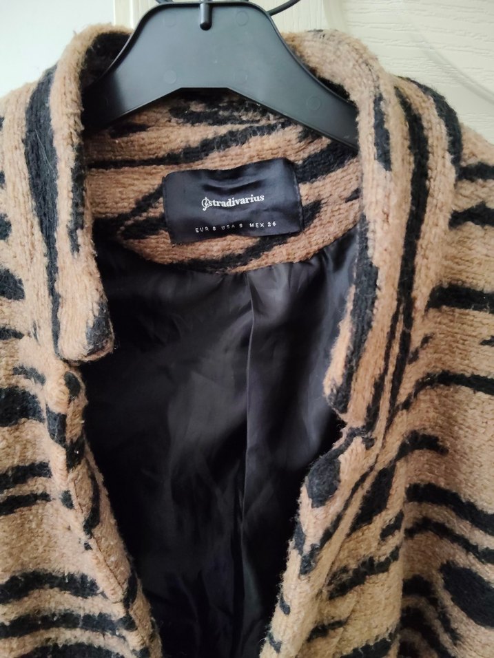 Kahverengi Zebra Desenli Kadın Midi Kaban - Görsel 2