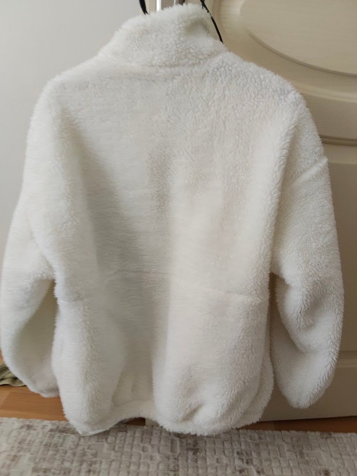 Beyaz Yumuşak Peluş Midi Ceket - Görsel 2