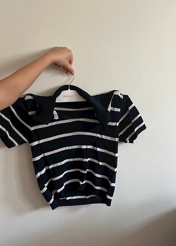 Çizgili Kısa Kollu Triko Hamile Bluz - Görsel 2