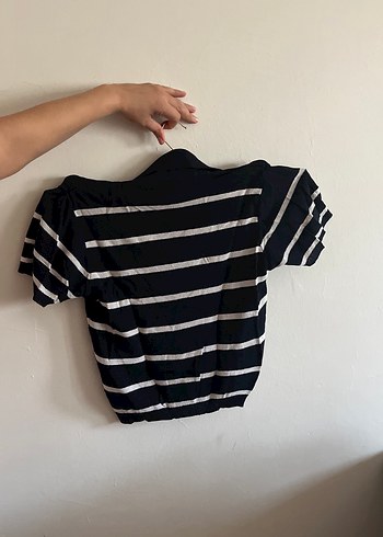 Çizgili Kısa Kollu Triko Hamile Bluz - Görsel 3