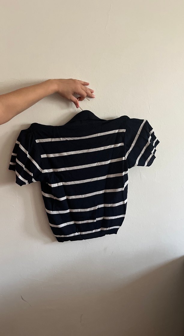 Çizgili Kısa Kollu Triko Hamile Bluz - Görsel 3