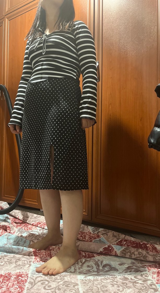 Puantiye Desenli Siyah Midi Etek - Görsel 2