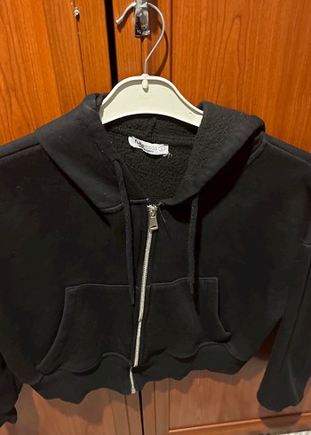 Kadın Siyah Fermuarlı Kısa Sweatshirt - Görsel 2