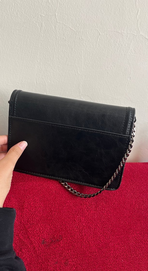 Zincir Detaylı Siyah Deri Kadın Çanta - Görsel 3