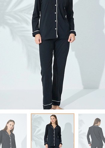 Siyah Uzun Kollu Kadın Pijama Takımı - Görsel 2