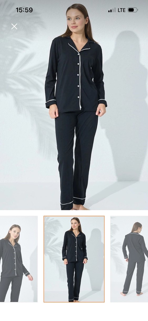 Siyah Uzun Kollu Kadın Pijama Takımı - Görsel 2