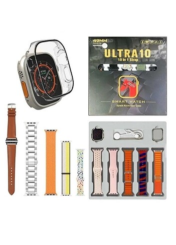 ULTRA-10 49mm Bluetooth Akıllı Saat, 10 Kordonlu Set