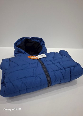 Erkek Çocuk Mavi Kapüşonlu Fermuarlı Mont