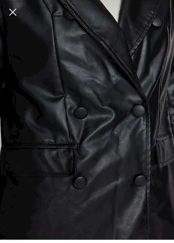 Düğmeli Siyah Deri Kadın Blazer - Görsel 2