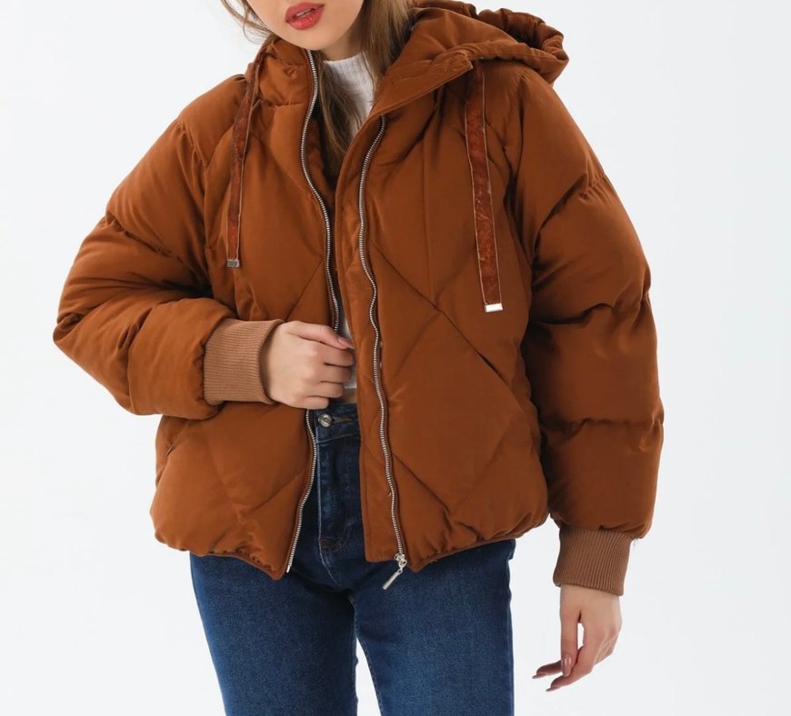 Kahverengi Kapüşonlu Kadın Kış Montu - Görsel 2