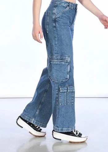 Kadın Mavi Bağcıklı Rahat Kesim Jean - Görsel 3