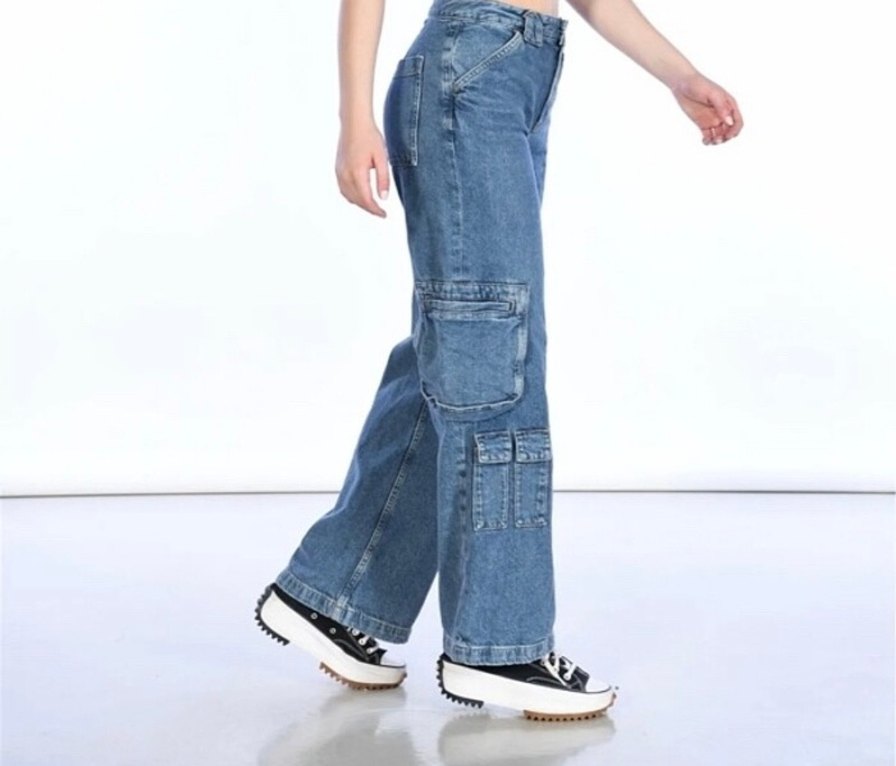 Kadın Mavi Bağcıklı Rahat Kesim Jean - Görsel 3