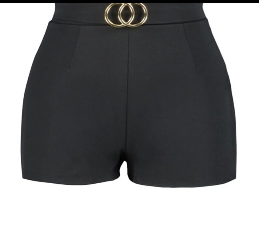 Kadın Siyah Mini Şort - Parlak Kumaşlı - Görsel 2