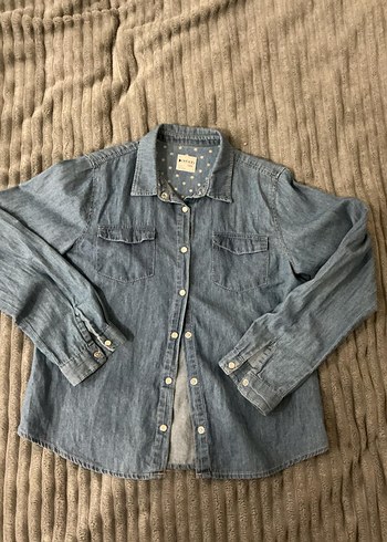 Düğmeli Denim Gömlek Kız Çocuk Mavi - Görsel 3