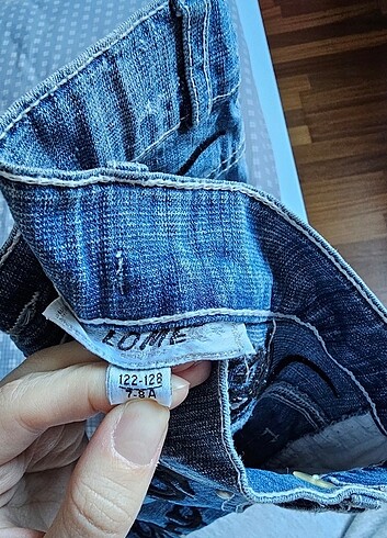 7 Yaş Beden mavi Renk Geniş paça, desenli kot jean