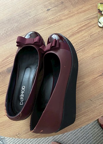 37 Beden DERIMOD Bordo Fiyonklu Kadın Topuklu Ayakkabı