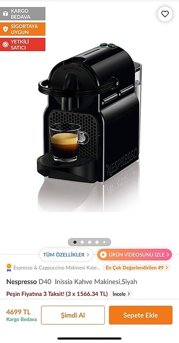 Nespresso D40 İnissia Kahve Makinesi