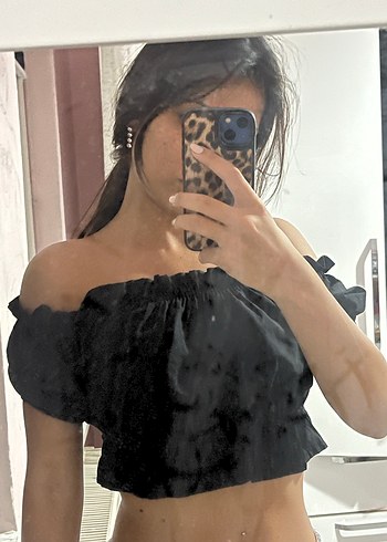 Diğer Siyah Keten Straplez Fırfırlı Bluz